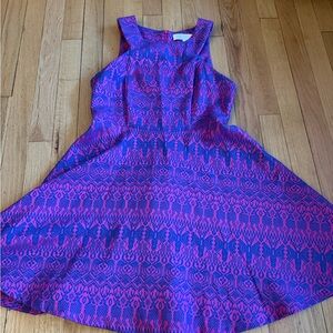 Women’s Pink and Purple Patterned Fit-and-Flare Dress (runs small)